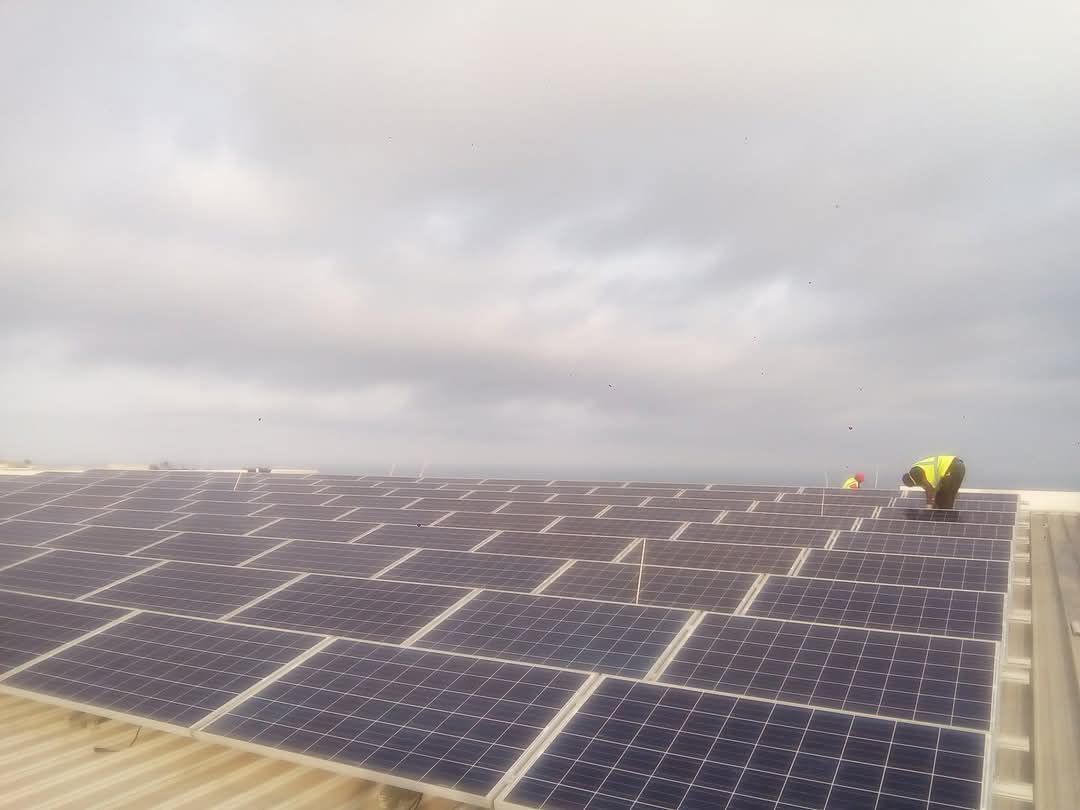 Solar panels installation on commercial building